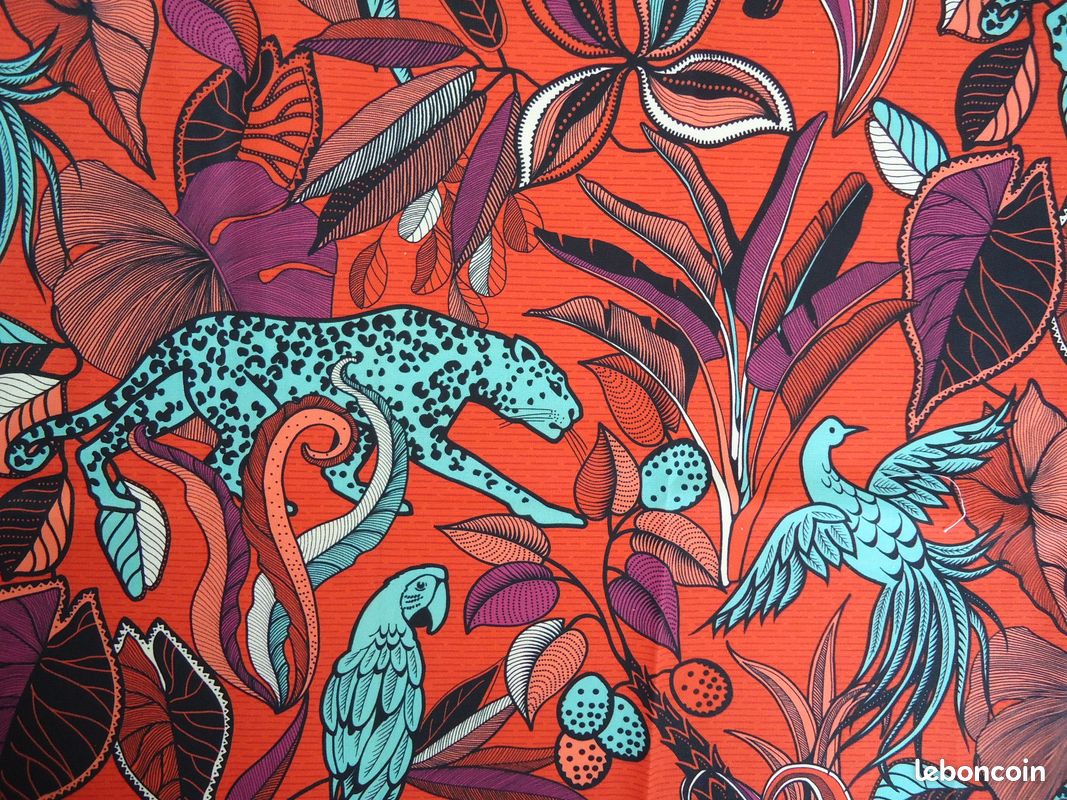 Coupon Tissu Coton Kenya - Orange, Panthère, Perroquet - Floral - Ameublement