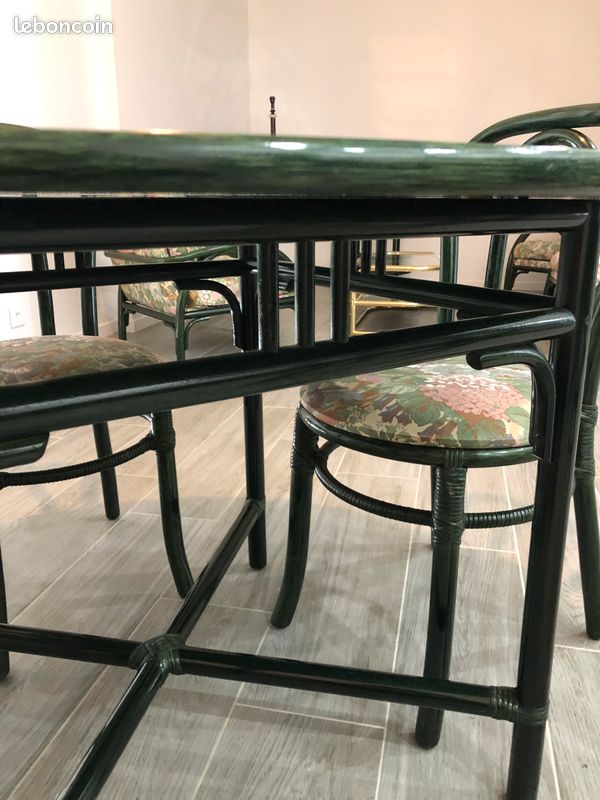 Table et chaises rotin vintage années 80 (image 6)