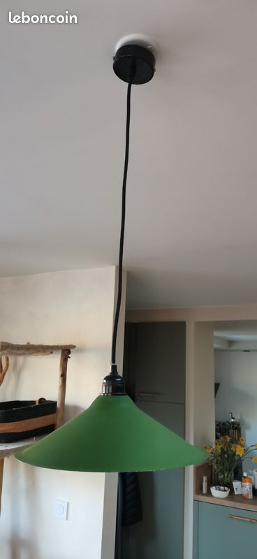 Suspension industrielle style années 50 – aluminium vert – Ø31 cm (image 4)