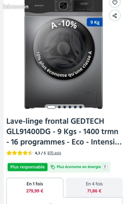 Machine à laver 9 kgs (image 5)