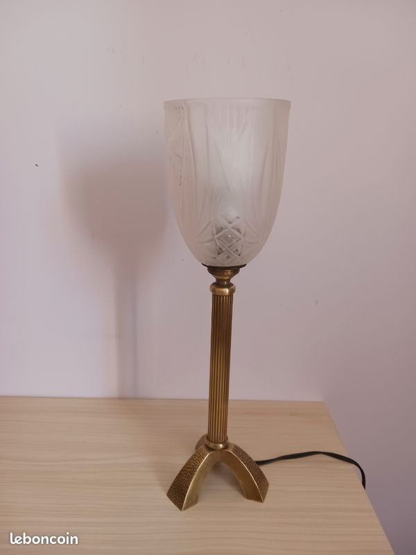 Lampe ArtDeco en laiton/abat-jour en pâte de verre (image 5)