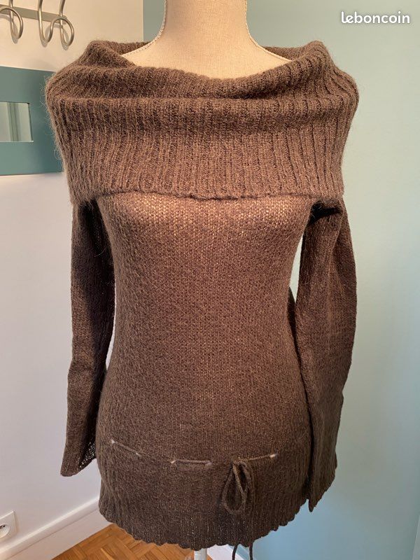 Magnifique pull long col boule coloris noisette taille XS (image 7)