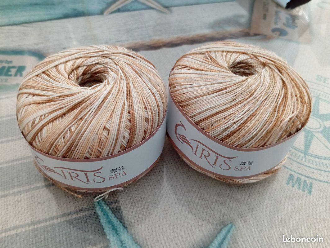 Lot De 3 Pelotes Fil à Tricoter Coton Beige Rayé - 50g Pour Sacs, Paniers Et Loisirs Créatifs