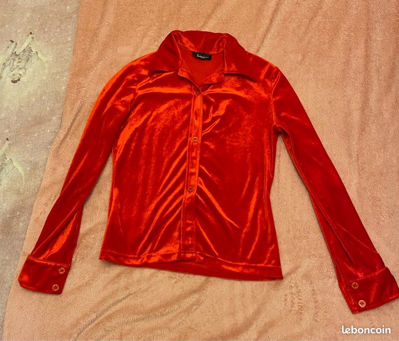 Blouse Moiré Rouge Noir Sinequanone Taille 36 - Occasion Très Bon état