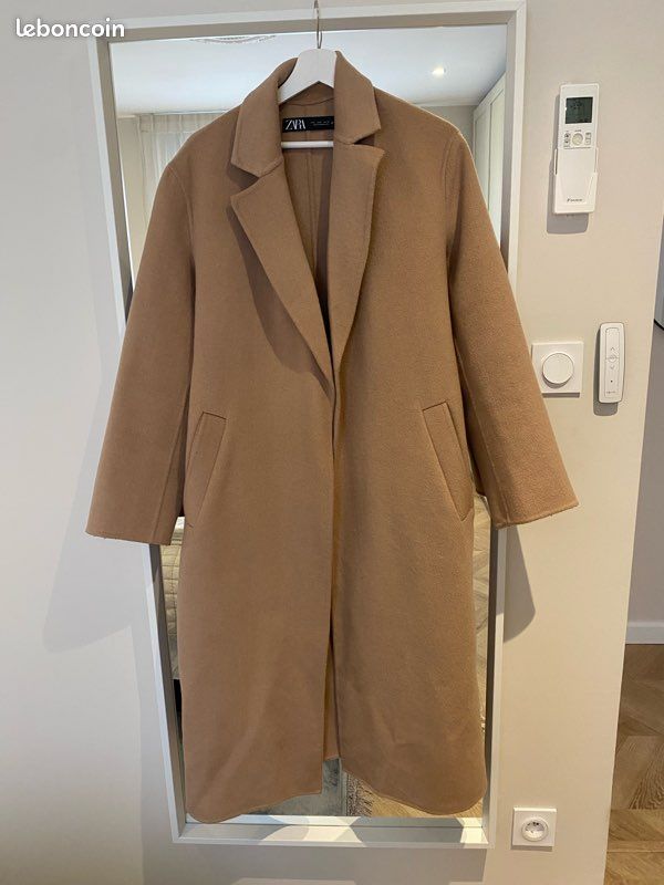Manteau long à ceinture laine beige foncé Zara Vêtements