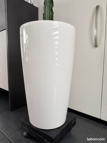 Lechuza Pot De Fleurs D'Intérieur Rondo Premium Blanc 32 X 56 Cm - Réserve D'Eau Intégrée