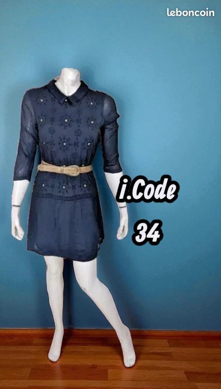 Code par Ikks Taille 34 Superbe robe noire manches 3/4 femme en - Main Image