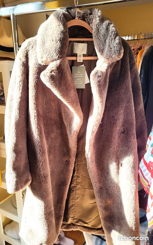 MANTEAU PELUCHE Teddy Bear marron glacé H&M taille XS NEUF