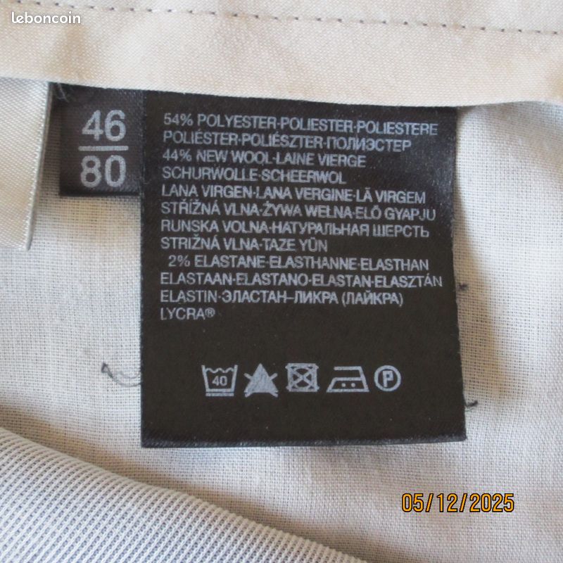 Pantalon Homme Taille 46 - Coupe Classique Gris - Polyester Léger