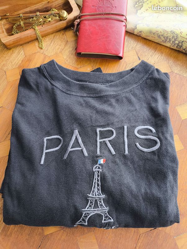 T-Shirt Homme Noir Paris Tour Eiffel Vintage Coupe Ample Oversized XL (image 1)