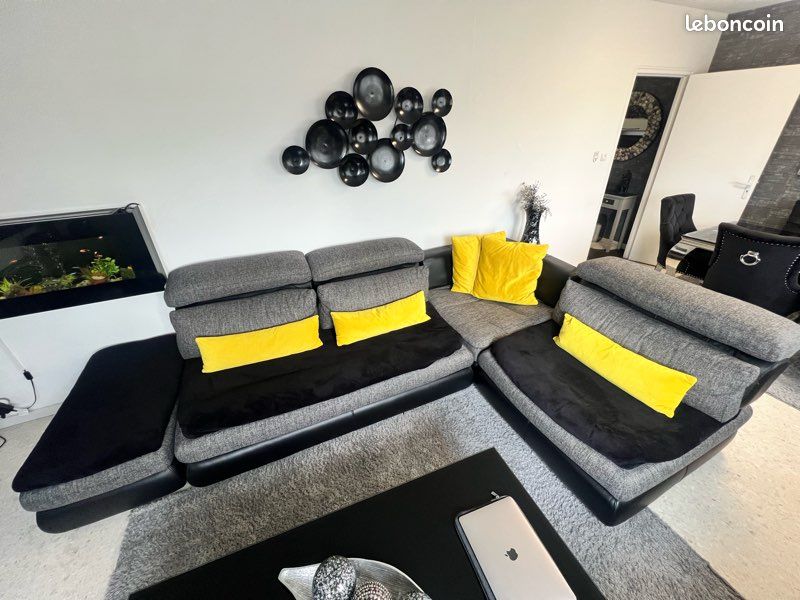 Magnifique canapé XXL (gris anthracite chiné et base cuir) (image 3)