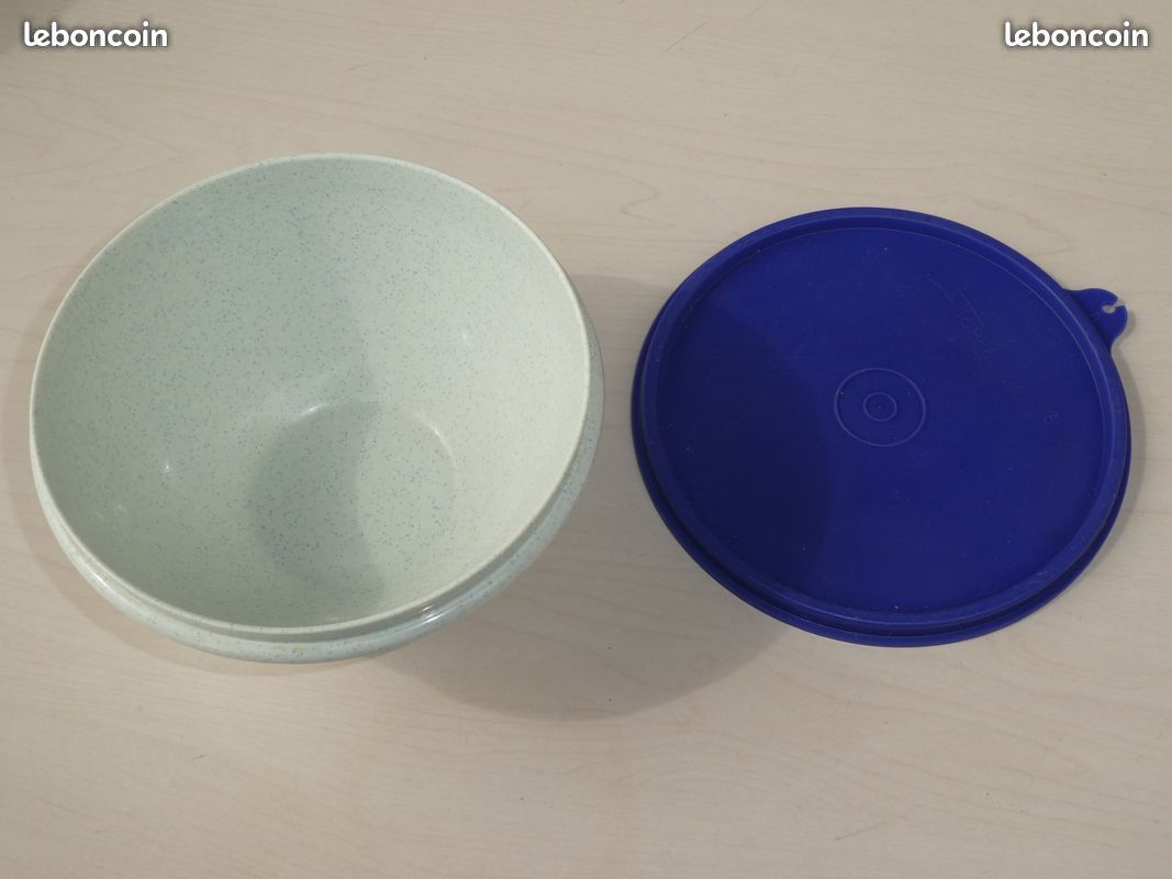 Lot De 4 Boîtes Tupperware Rondes Avec Couvercles - Transparent Bleu, Occasion TBE