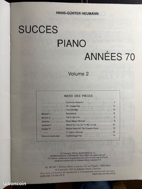 Succès années 70 piano volume 2 HL music arrangements faciles tablatures (image 2)