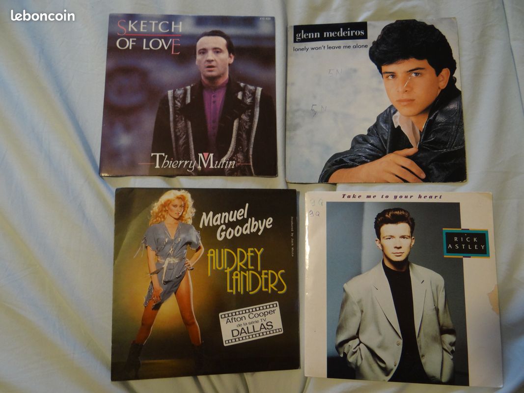 Lot 4 vinyles 45 T Thierry Mutin, Audrey Landers,Rick Astley et Glenn Medeiros (image 1)