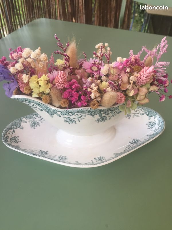 Soufflet Mural Vintage En Porcelaine - Déco Années 60 Avec Fleurs Séchées