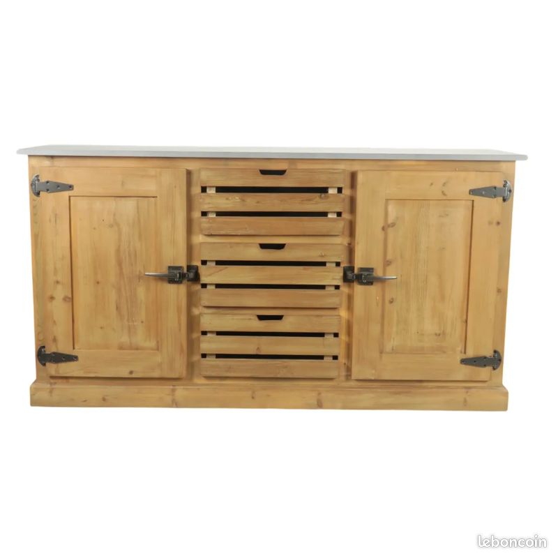 Buffet d'atelier en bois naturel dessus Métal - Livraison OFFERTE (image 2)