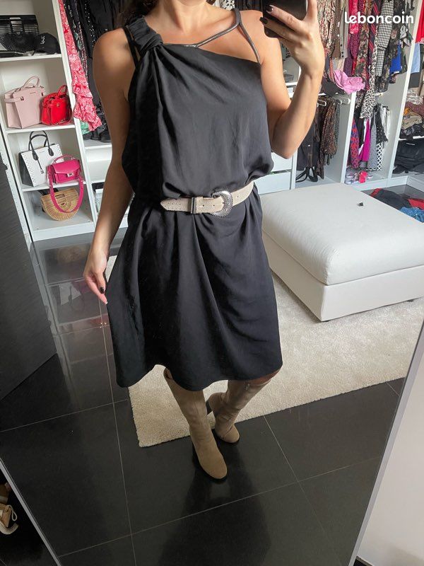 Robe Noire One Step - Taille 40 - Longueur Genou - Polyester Viscose - Occasion TBE