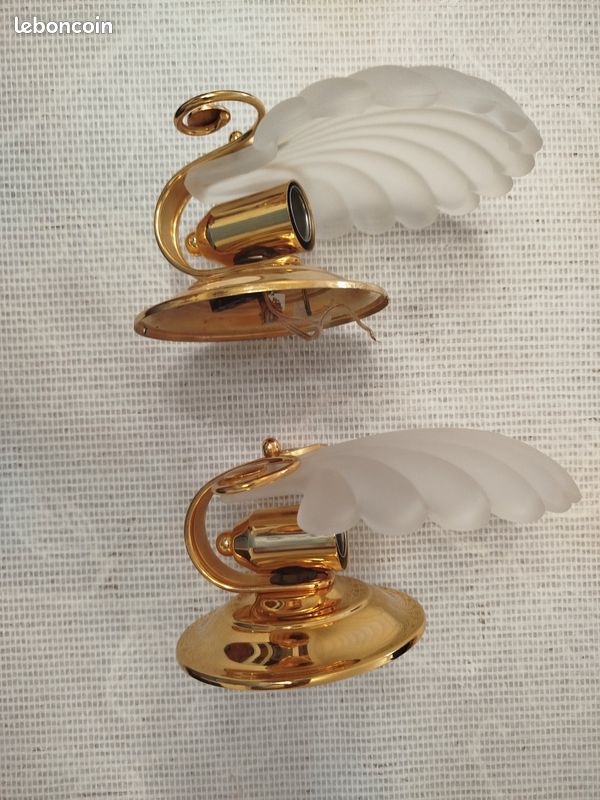 Paire D'appliques Murales Italiennes Vintage - Tôle Dorée - Style Hollywood Regency - RARE