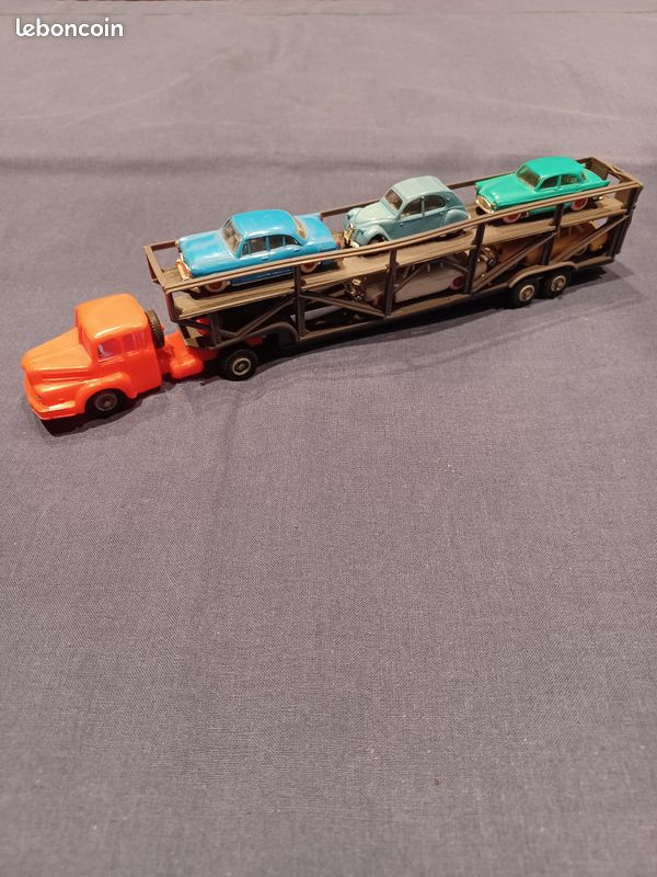 Ancien Camion Unic ZU 120 Porte Voitures & 3 Simca Ariane & 1 Simca Aronde P60 & 1 Citroen 2CV AZ Micro Norev Années 1950 (image 1)