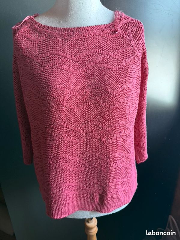 Pull Sweat Promod En Velours Rose Clair Taille T (40/42) - Manches Longues, Neuf Sans étiquettes