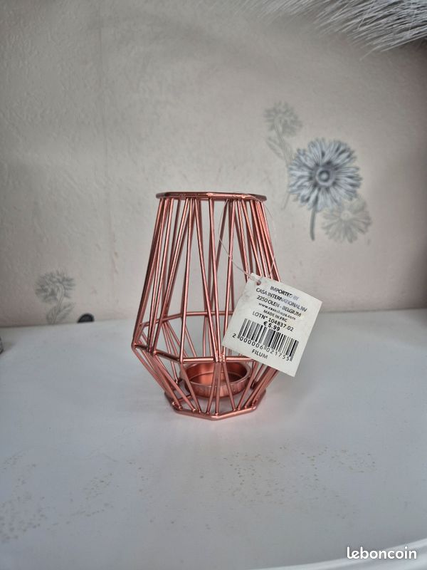 Photophore Géométrique Métal Cuivré 26 Cm – Déco Moderne Et Design