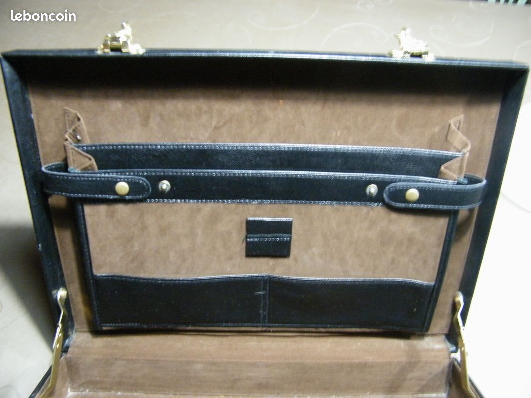 Elégant attaché case vintage noir avec une bande brun ocre (image 4)