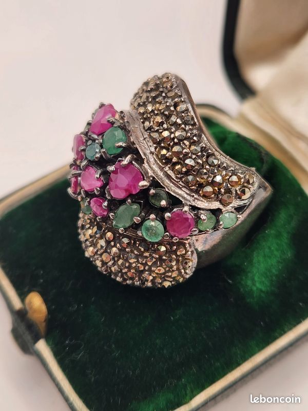 Bague Ancienne En Argent 925 Avec Brillant – Taille 51, Style Vintage – Occasion (état à Vérifier)