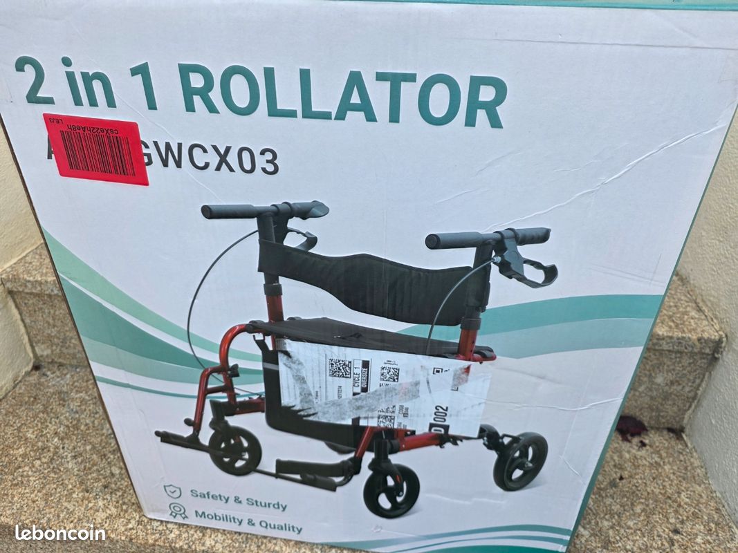 Déambulateur pliable 2 en 1 pour fauteuil roulant, pliable et léger, avec siège, en aluminium, avec porte-canne et sac de courses amovible, déambulateur étroit pour appartement (image 5)