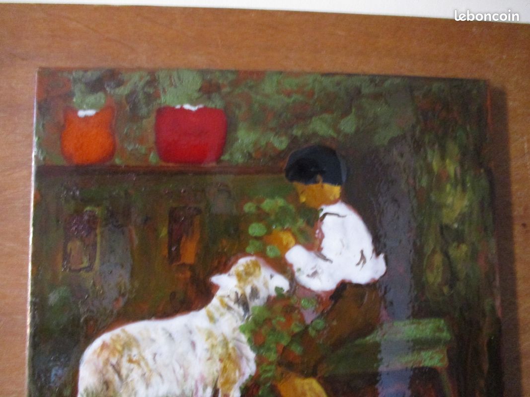 Grand Emaux Plaque murale 30 X 30 cm tableau en Céramique décoration enfant mouton berger déco basque ferme campagne vintage (image 3)