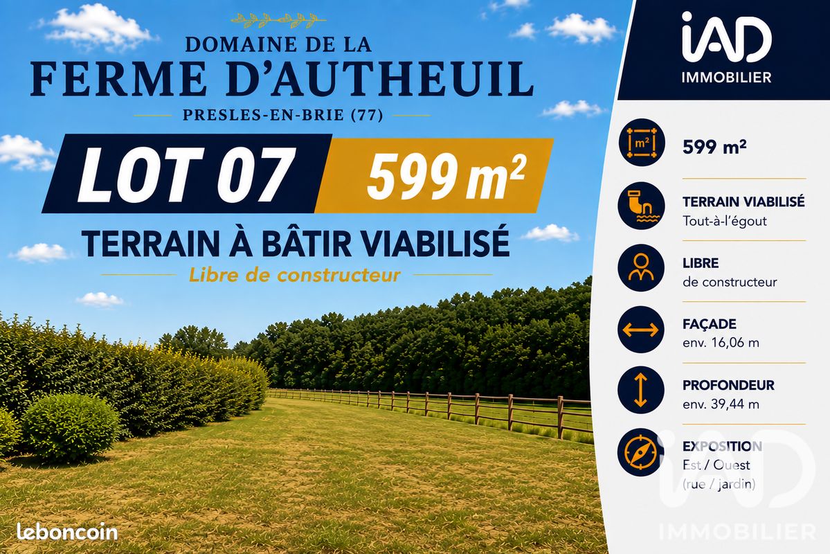 Terrain 599 m² · à Presles-en-Brie · 599 m² · 162 750 €