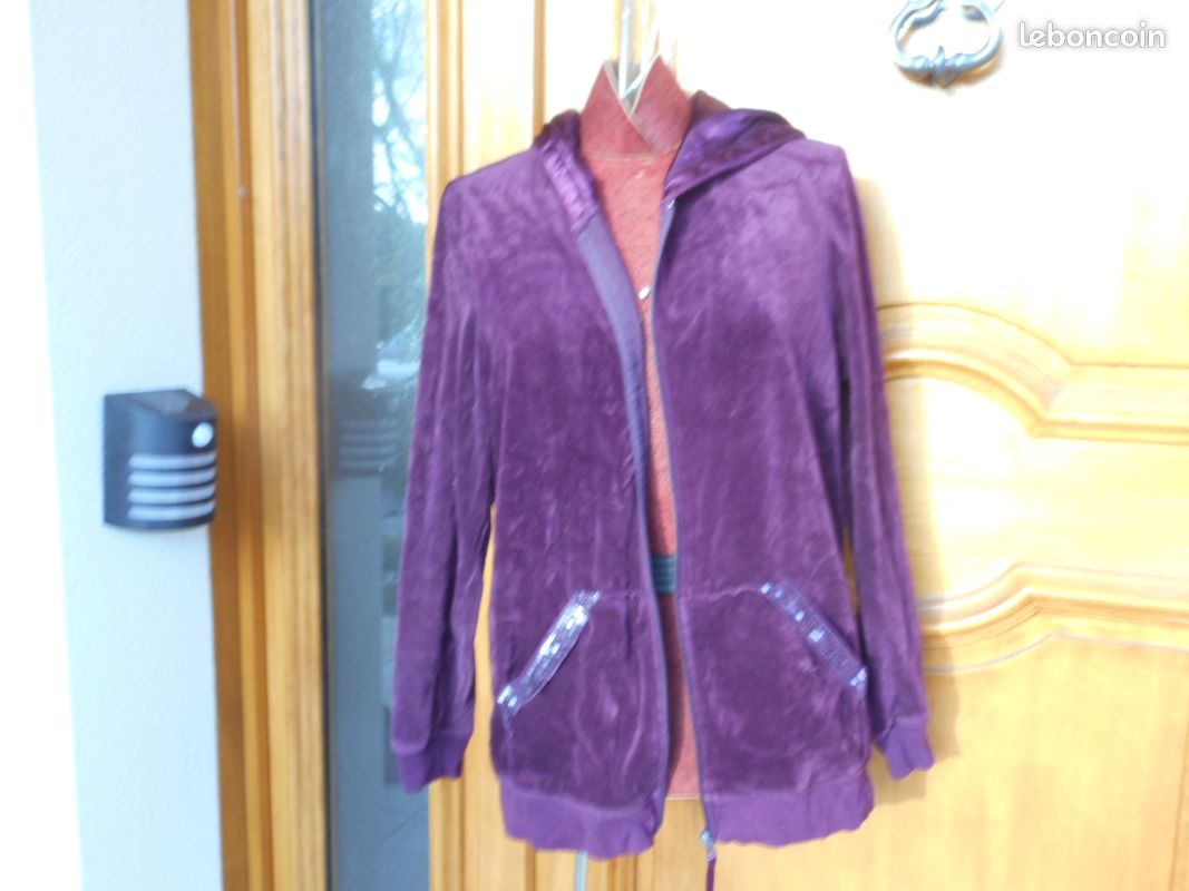 Gilet veste velours grenat manche longue capuche TL (image 1)