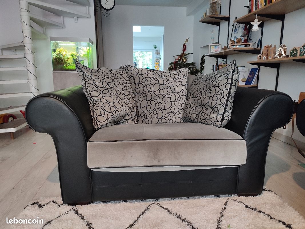 Canapé et fauteuil velours gris et noir (image 2)