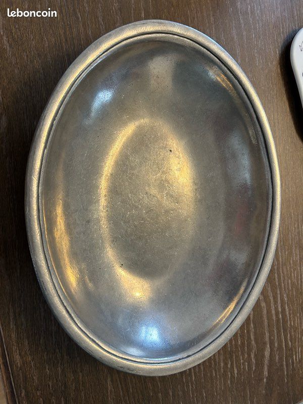 Grand Plat Ovale En Étain 95% – Pièce De Service Argenté – 44cm – Occasion
