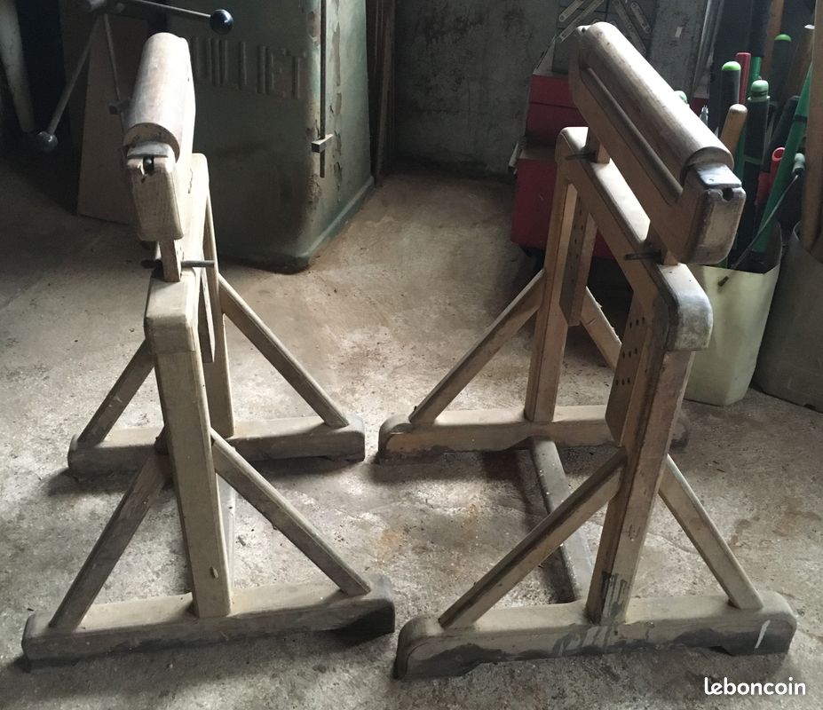 2 chevalets à rouleau de menuisier (réglables en hauteur) pour support plateaux avec machines à bois (image 2)