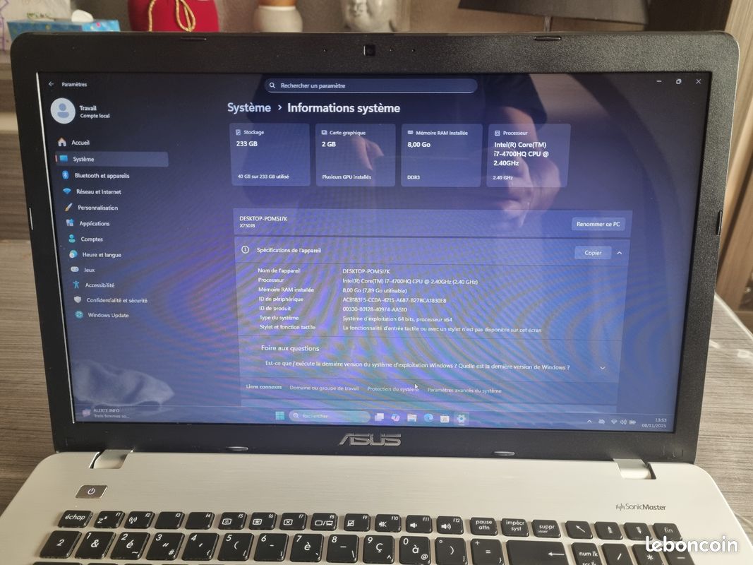 Pc Portable G750JX / i7 4é Génération / 16 Go