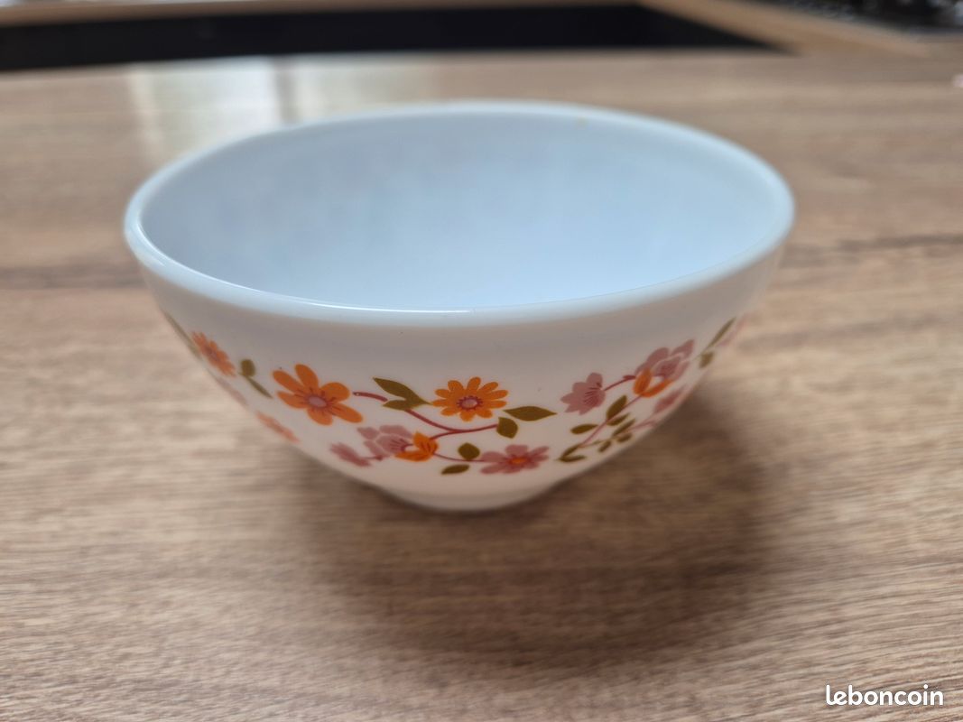 Lot De 6 Assiettes Creuses Arcopal Vintage, France, 21,5 Cm, Motif Fleurs Oranges