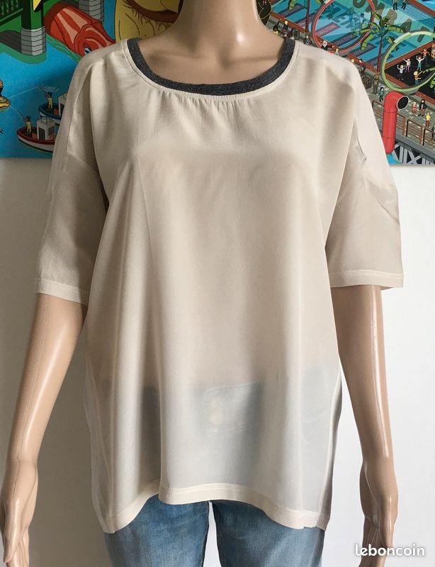 Top Iro crème et gris anthracite - Taille M (image 1)