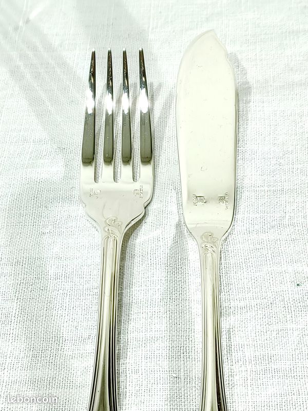 12 Couteaux à Poisson Christofle Modèle Marly - Métal Argenté, Très Bon état