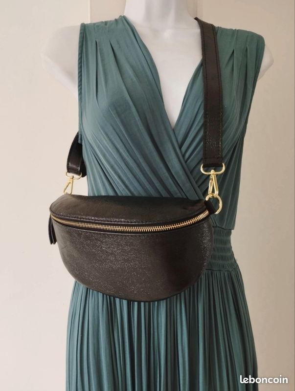 Sac banane cuir noir irisé neuf (image 4)