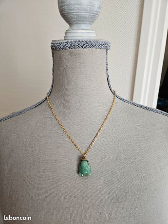 Jade Bouddha 14K Pendentif Or Collier Ancien Chinois Bijoux