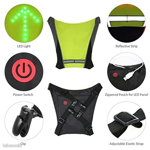Led Trotinette Electrique Sac À Dos Réfléchissant Léger USB Rechargeable Indicateur De Direction Du Signal Lumineux Sans Fil à Del Pour Cyclisme Courir-Noir - Sport Gilet Trotinette Clignotant