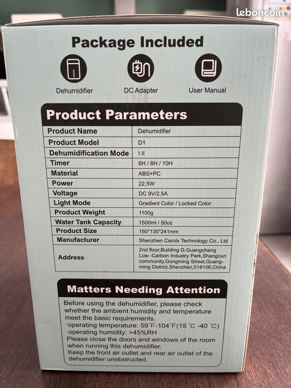 Déshumidificateur 1500ml Kitmous Neuf (image 3)