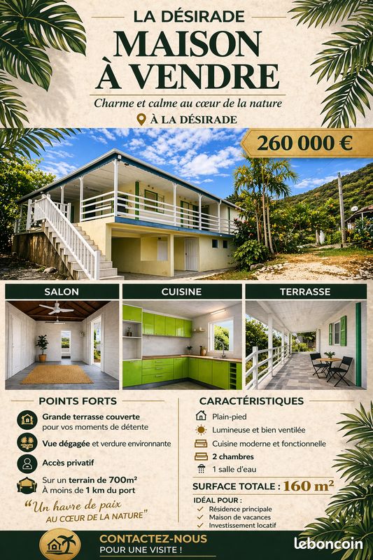 Maison 3 pièces 78 m² · à La Désirade · 78 m² · 260 000 €