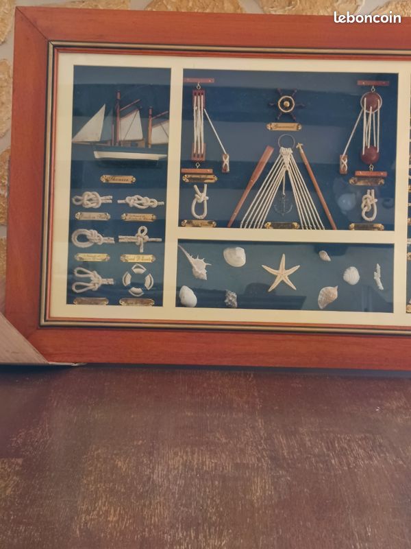 Tableau avec nœuds et outils marins encadrement en bois longueur 85 cm, hauteur 55 cm, épaisseur 3,5 cm (image 8)