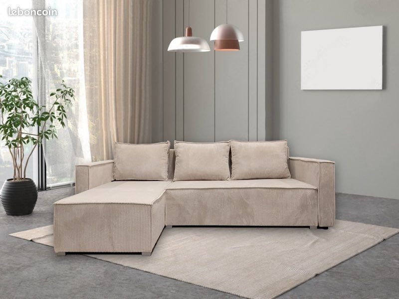 CANAPE PARIS PEARL CONVERTIBLE ANGLE REVERSIBLE COTELE ECRU 232x147x72cm (image 1)