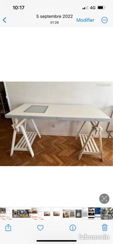 Table tréteau d’architecte artiste avec vitre (image 1)