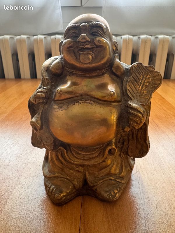 Statue Bouddha rieur laiton dore artisanat asiatique decoration zen collection (image 1)