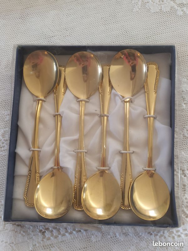 Service à Desserts Doré Style Louis XVI - 11 Pièces Fourchettes Et Cuillères Perles