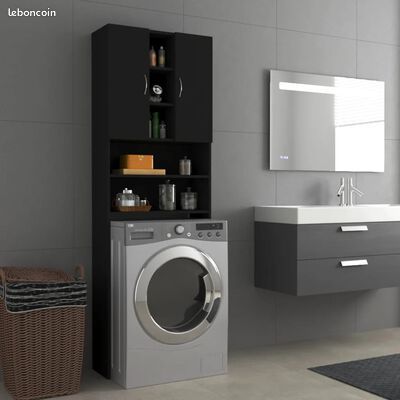 Meuble SIDONI rangement machine à laver noir