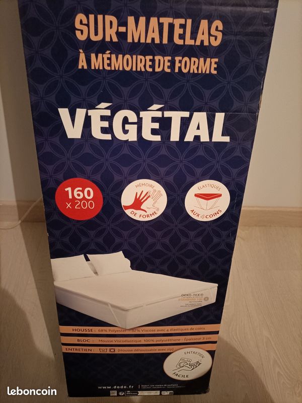 Surmatelas DODO Le Végétal 160x200 Cm - Déhoussable - Neuf Sous Emballage